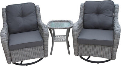 Garden Market Place York Conservatory Or Garden Rattan Weave Duo Set- 2 Swivel Chairs And A Side Table- Grey Colour Fabric. - image 1
