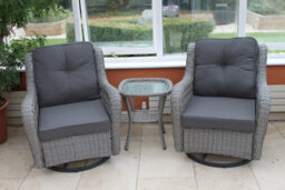 Garden Market Place York Conservatory Or Garden Rattan Weave Duo Set- 2 Swivel Chairs And A Side Table- Grey Colour Fabric. - thumbnail 2