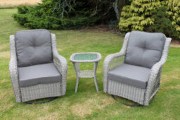 Garden Market Place York Conservatory Or Garden Rattan Weave Duo Set- 2 Swivel Chairs And A Side Table- Grey Colour Fabric. - thumbnail 3