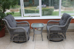 Garden Market Place York Conservatory Or Garden Rattan Weave Duo Set- 2 Swivel Chairs And A Side Table- Grey Colour Fabric. - thumbnail 4