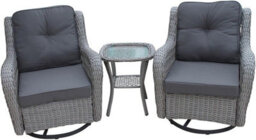 Garden Market Place York Conservatory Or Garden Rattan Weave Duo Set- 2 Swivel Chairs And A Side Table- Grey Colour Fabric.