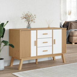 Berkfield Sideboard Olden White And Brown 114X43X73.5Cm Solid Wood Pine - thumbnail 3