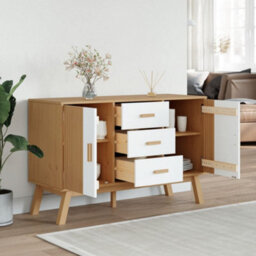 Berkfield Sideboard Olden White And Brown 114X43X73.5Cm Solid Wood Pine - thumbnail 4