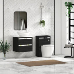 Royal Bathrooms Orion 600mm Hale Black Wall Hung Plain White Countertop Vanity Unit 2 Drawer With Amaze Basin & Chrome Accent Trim - thumbnail 3
