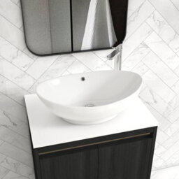 Royal Bathrooms Orion 600mm Hale Black Wall Hung Plain White Countertop Vanity Unit 2 Drawer With Amaze Basin & Chrome Accent Trim - thumbnail 5