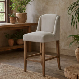 Wyld Haus Parma Arched Upholstered Bar Stool In Warm Grey With Oak Legs