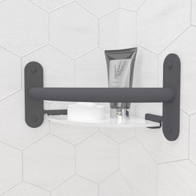 Invisible Creations Corner Shelf In Anthracite- Grey Integrated Grab Rail - image 1
