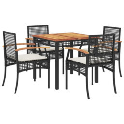 Berkfield 5 Piece Garden Dining Set With Cushions Black Poly Rattan - thumbnail 2