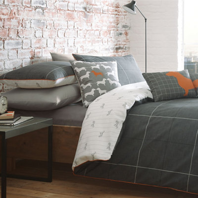 Racing Green Urban Dachshund & Check Charcoal King Bedding Set