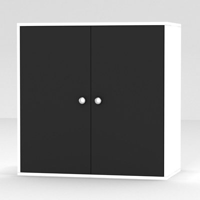 Urbn-Living Urbnliving Height 60Cm 2 Tier Wooden Storage Cabinet Side Furniture Black Door Cupboard Bedroom Hallway Shelf Unit - image 1