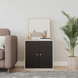 Urbn-Living Urbnliving Height 60Cm 2 Tier Wooden Storage Cabinet Side Furniture Black Door Cupboard Bedroom Hallway Shelf Unit - thumbnail 2