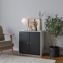 Urbn-Living Urbnliving Height 60Cm 2 Tier Wooden Storage Cabinet Side Furniture Black Door Cupboard Bedroom Hallway Shelf Unit - thumbnail 3