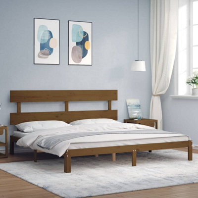 Berkfield Bed Frame With Headboard Honey Brown 200X200 Cm Solid Wood - image 1