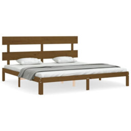 Berkfield Bed Frame With Headboard Honey Brown 200X200 Cm Solid Wood - thumbnail 2