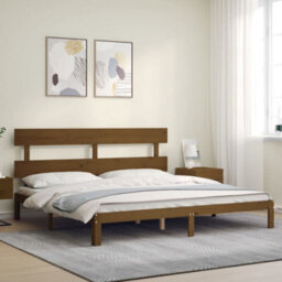 Berkfield Bed Frame With Headboard Honey Brown 200X200 Cm Solid Wood - thumbnail 3