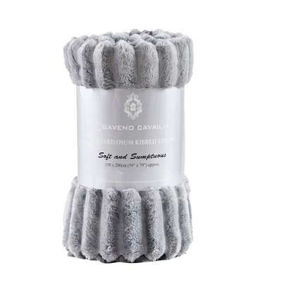 Gc Gaveno Cavailia Fleece Blankets Double 150X200Cm Ribbed Cosy Bed Throw Blanket Exra Warm Throws For Sofas, Chair, Couch Grey
