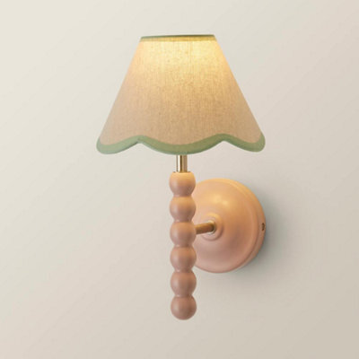 Valuelights Bobbin Pink Wall Light With Green Trim Scallop Shade - image 1