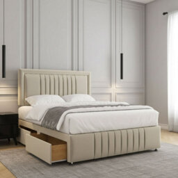 REGIONAL FURNISHINGS Cream Plush Velvet Upholstered Divan Bed Set 24Inch Headboard & Footboard 2Drawersfootend & Mattress In 4Ft 4Ft6 5Ft 6Ft