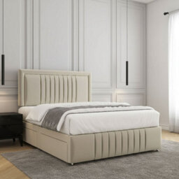 REGIONAL FURNISHINGS Cream Plush Velvet Upholstered Divan Bed Set 24Inch Headboard & Footboard 2Drawersfootend & Mattress In 4Ft 4Ft6 5Ft 6Ft - thumbnail 3