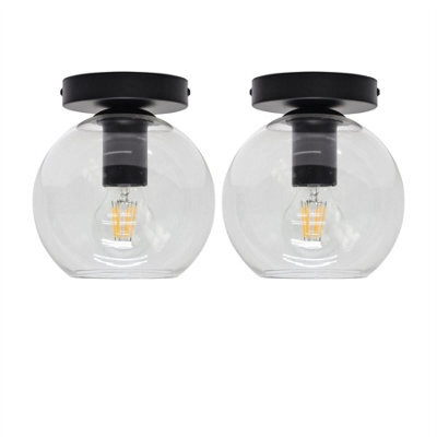 First Choice Lighting Set Of 2 Barnum - Clear Glass Globe Black Ceiling Light Fittings - image 1