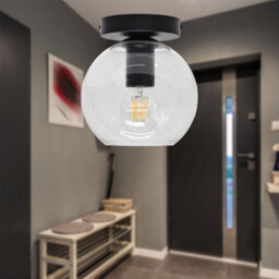 First Choice Lighting Set Of 2 Barnum - Clear Glass Globe Black Ceiling Light Fittings - thumbnail 4