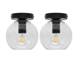 First Choice Lighting Set Of 2 Barnum - Clear Glass Globe Black Ceiling Light Fittings - thumbnail 1