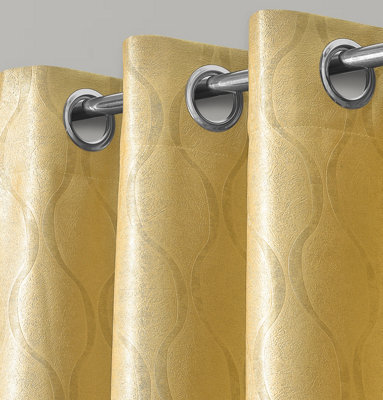 Velosso Durable Ring Top Curtains - Dimout Textured, Stylish Window Coverings, Easy-Care Fabric, Machine Cold Wash - Ochre