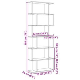 Vidaxl Room Divider Bookcase 6-Tier Concrete Grey 70X24X193 Cm Engineered Wood - thumbnail 3