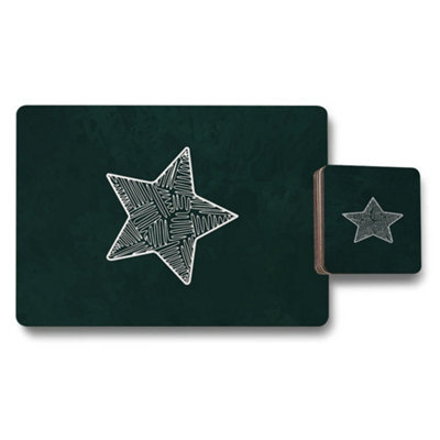 Benjamin Tate Design Star Pattern Placemat And Coaster Set With Wood Base Limited Edition Designer Artwork - image 1