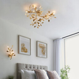 Gold Leaf Flush Ceiling Light - 6 Bulb Decorative Fitting - Low Profile Lighting - thumbnail 4