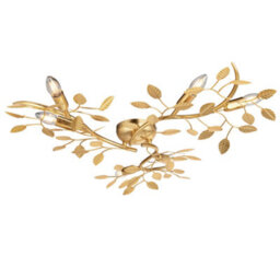 Gold Leaf Flush Ceiling Light - 6 Bulb Decorative Fitting - Low Profile Lighting - thumbnail 1