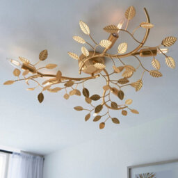 Gold Leaf Flush Ceiling Light - 6 Bulb Decorative Fitting - Low Profile Lighting - thumbnail 3