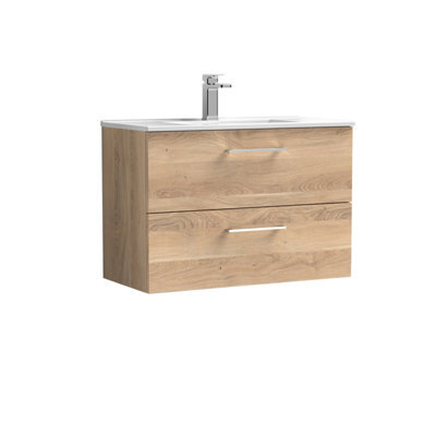 Balterley  Contemporary Bathroom 2 Soft Close Drawer & Minimalist Wall Hung Vanity Unit Basin, Bleached Oak, 800mm - image 1