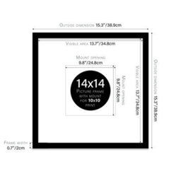 "14X14"" Black Picture Frame - 14X14"" Square Frame With 10X10"" Mount For 14X14""/10X10"" Pictures Art Deco Style Room Decor, 1 Pack" - thumbnail 2
