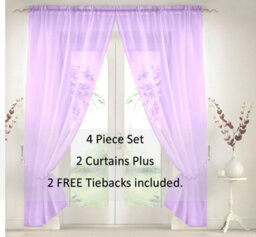 Luxury Living Elegant Plain Voile Curtain Panels Pair With Free Tie Backs Lavender - thumbnail 1
