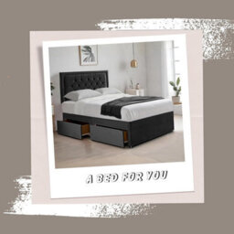Black Plush 3Ft Single Bed With Matttress  2 Storage Drawers And 20 Inch Borderd Headboard - thumbnail 2
