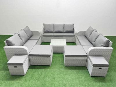 Fimous 13 Seater Outdoor Garden Furniture Set Pe Rattan Lounge Sofa Set With Coffee Table 3 Seater Sofa 4 Footstools Light Grey - image 1