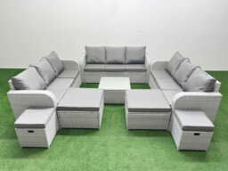 Fimous 13 Seater Outdoor Garden Furniture Set Pe Rattan Lounge Sofa Set With Coffee Table 3 Seater Sofa 4 Footstools Light Grey - thumbnail 2
