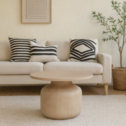 Wyld Haus Chicago Cane Natural Mango Wood Round Coffee Table - thumbnail 2