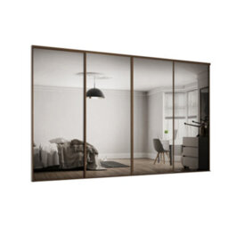 Spacepro Classic 1 Panel Mirrored Carini Walnut Effect Framed Sliding Wardrobe Door Set Of 4 (H)2220mm (W)3586mm - thumbnail 1