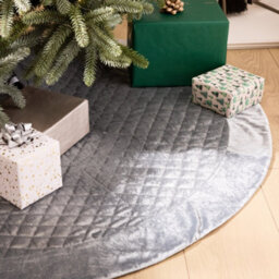 "Dibor Grey Velvet Quilted Christmas Tree Decoration Christmas Tree Skirt 48"""