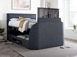 Europa Kirkby Tv Bed Frame: Upholstered Slate Grey Fabric With Hidden Tv Ottoman Storage