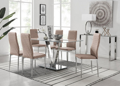Furniturebox Uk Florini V Grey Dining Table And 6 Cappuccino Milan Chairs - image 1