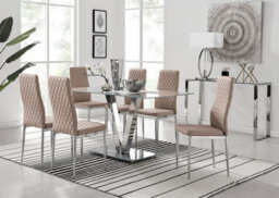 Furniturebox Uk Florini V Grey Dining Table And 6 Cappuccino Milan Chairs - thumbnail 1