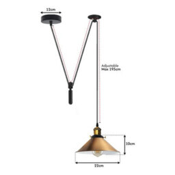 Retro Industrial Pendant Light Single Flame Spider Lamp In Yellow Brass, Adjustable 195Cm Cord, E27 Socket - thumbnail 2