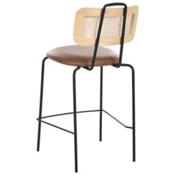 Wyld And Coco Luxeboho Set Of 2 Brown Faux Leather Bar Chairs With Pe Rattan Back, Powder-Coated Iron Frame - thumbnail 6