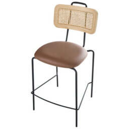 Wyld And Coco Luxeboho Set Of 2 Brown Faux Leather Bar Chairs With Pe Rattan Back, Powder-Coated Iron Frame - thumbnail 7
