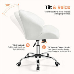 Yaheetech Faux Leather Desk Chair With Tufted Shell-Shaped Back And Rolling Wheels, Adjustable Seat Height, White - thumbnail 6
