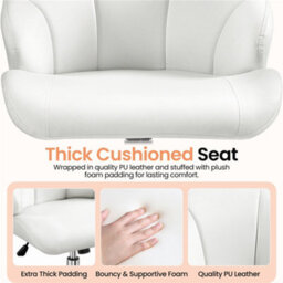 Yaheetech Faux Leather Desk Chair With Tufted Shell-Shaped Back And Rolling Wheels, Adjustable Seat Height, White - thumbnail 5