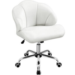 Yaheetech Faux Leather Desk Chair With Tufted Shell-Shaped Back And Rolling Wheels, Adjustable Seat Height, White - thumbnail 2